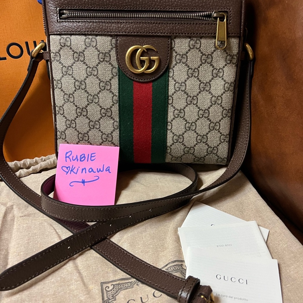 Gucci Brown and Green Crossbody Bag with Iconic Design